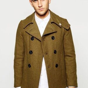 Fidelity Olive Green Double-Breasted Pea Coat